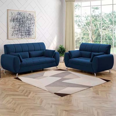 Sofá de 3 e 2 Lugares Bélgica com 154 cm e 204 de Larguras e Revestidos em Tecido Suede Linoforte Azul Marinho