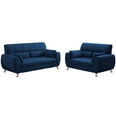 Sofá de 3 e 2 Lugares Bélgica com 154 cm e 204 de Larguras e Revestidos em Tecido Suede Linoforte Azul Marinho