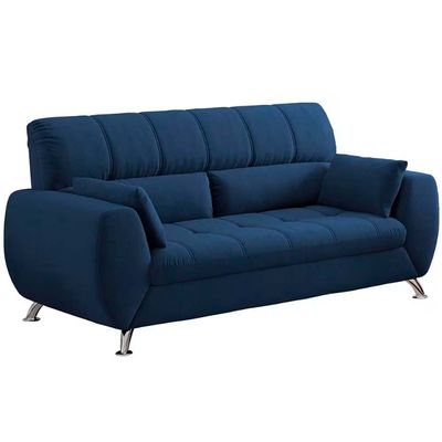 Sofá de 3 e 2 Lugares Bélgica com 154 cm e 204 de Larguras e Revestidos em Tecido Suede Linoforte Azul Marinho