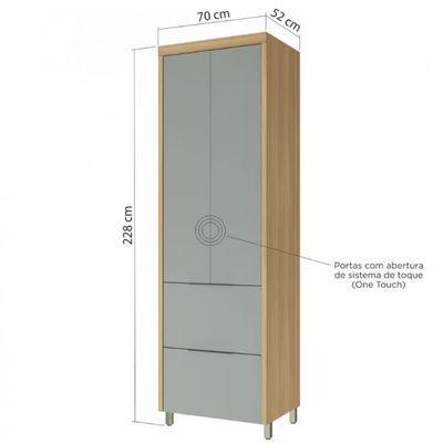 Paneleiro Nesher Marquesa em MDF 15mm com 2 Portas, 2 Gavetas e 3 Prateleiras - 70cm de largura Nature com Verde