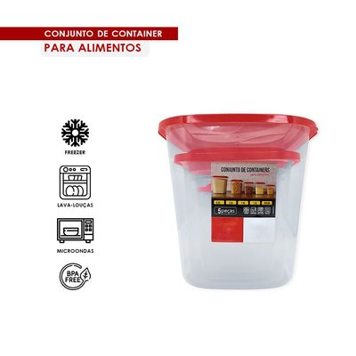 Kit Porta Mantimentos Com 5 Peças Uninjet - Vermelho