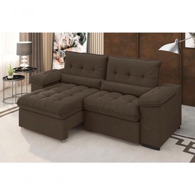 Sofá Arezzo Retrátil/reclinável 4lugares Suede Marrom 2,15m - Xflex