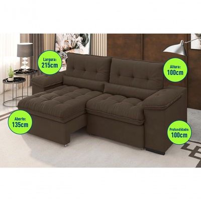 Sofá Arezzo Retrátil/reclinável 4lugares Suede Marrom 2,15m - Xflex