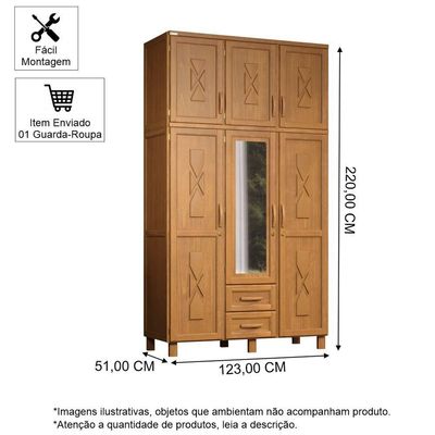 Guarda-roupa Solteiro 6 Portas E 2 Gavetas Dallas Carvalho