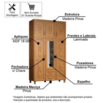 Guarda-roupa Solteiro 6 Portas E 2 Gavetas Dallas Carvalho
