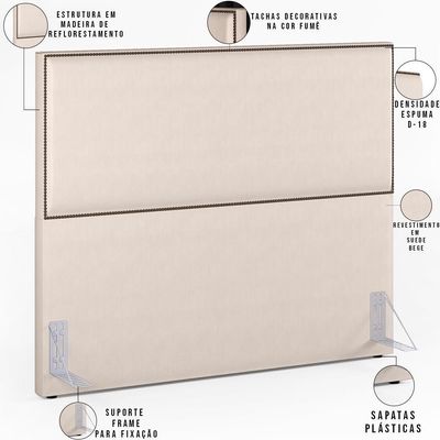 Cabeceira Box Casal King Com Tachas 195 Cm Suede Bege