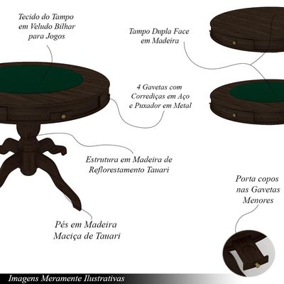 Conjunto Mesa de Jogos Carteado Bellagio Tampo Reversível e 4 Cadeiras Madeira Poker Base Estrela Veludo Preto/Capuccino G42 - Gran Belo