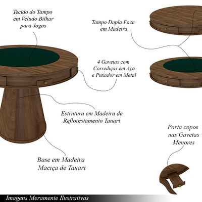 Conjunto Mesa de Jogos Carteado Bellagio Tampo Reversível Verde e 4 Cadeiras Madeira Poker Base Cone Linho Cinza/Nogueira G42 - Gran Belo