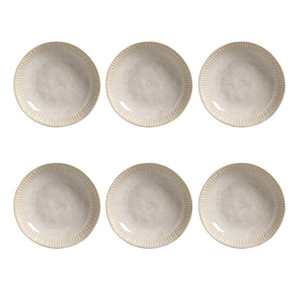 Conjunto de Pratos Fundos Porto Brasil Linhas Latte com 6 Peças Bege