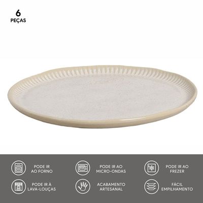 Conjunto de Pratos Rasos Porto Brasil Linhas Latte com 6 Peças Bege