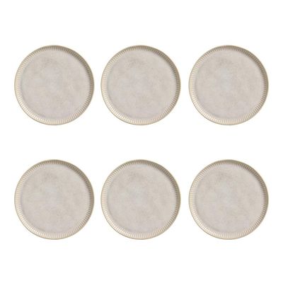 Conjunto de Pratos Rasos Porto Brasil Linhas Latte com 6 Peças Bege