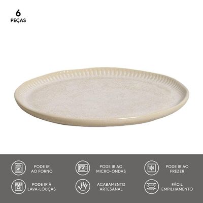 Conjunto de Pratos de Sobremesa Porto Brasil Linhas Latte com 6 peças Bege