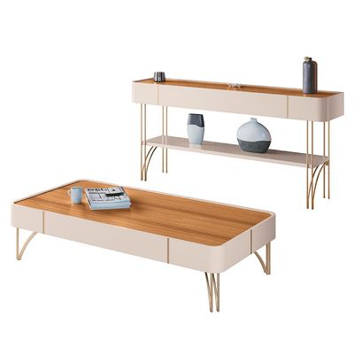 Conjunto Decorativo Aparador e Mesa de Centro Rennes MDP/MDF Pés de Aço Off White/Cinamomo G26 - Gran Belo