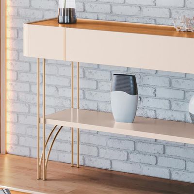 Conjunto Decorativo Aparador e Mesa de Centro Rennes MDP/MDF Pés de Aço Off White/Cinamomo G26 - Gran Belo