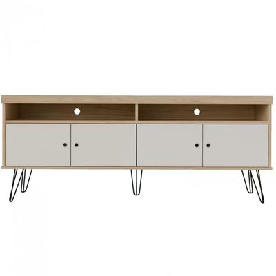 Rack Artely Liberty com 160 cm de Largura, 4 Portas, Ideal para TV de Até 65 Carvalho com Off White