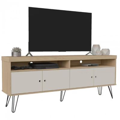 Rack Artely Liberty com 160 cm de Largura, 4 Portas, Ideal para TV de Até 65 Carvalho com Off White