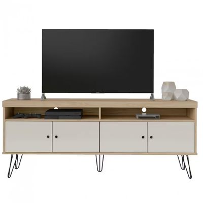 Rack Artely Liberty com 160 cm de Largura, 4 Portas, Ideal para TV de Até 65 Carvalho com Off White