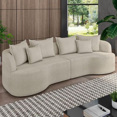 Sofá 3 Lugares Orgânico Sala De Estar Living 230cm Ekos K01 Bouclê Bege - Lyam Decor