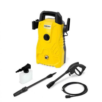 Lavadora de Alta Pressão Karcher Compacta 1500 PSI/Libras 1400W 300L/h com Aplicador de Detergente e Lança Regulável Preto com Amarelo / 110V