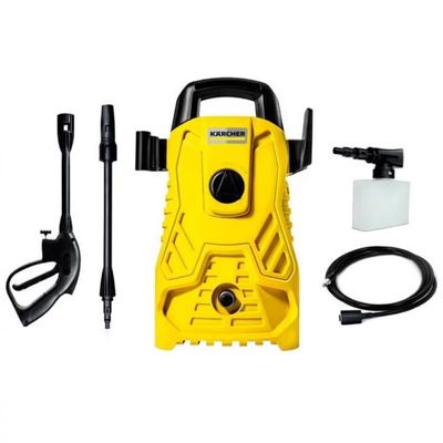 Lavadora de Alta Pressão Karcher Compacta 1500 PSI/Libras 1400W 300L/h com Aplicador de Detergente e Lança Regulável Preto com Amarelo / 110V
