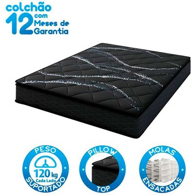 Colchão de Casal Umaflex New Italia Black com Molas Ensacadas, Revestimento em Jacquard e Pillow Top D26 25X138X188cm Preto