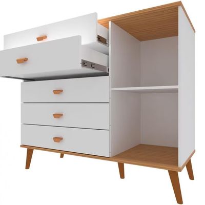 Cômoda Infantil Bartira Ternura com 5 Gavetas e 1 Porta com 106,8 cm de Largura Branco Wood