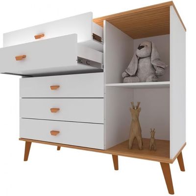 Cômoda Infantil Bartira Ternura com 5 Gavetas e 1 Porta com 106,8 cm de Largura Branco Wood