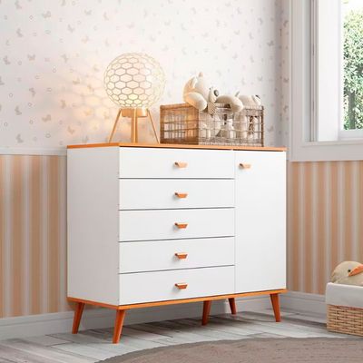 Cômoda Infantil Bartira Ternura com 5 Gavetas e 1 Porta com 106,8 cm de Largura Branco Wood
