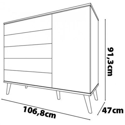 Cômoda Infantil Bartira Ternura com 5 Gavetas e 1 Porta com 106,8 cm de Largura Branco Wood