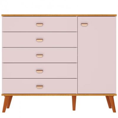 Cômoda Infantil Bartira Ternura com 5 Gavetas e 1 Porta com 106,8 cm de Largura Rosa Wood