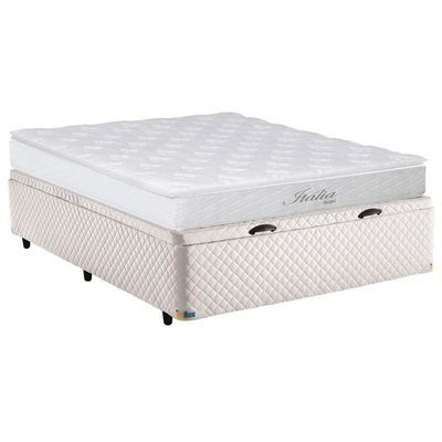 Colchão de Casal Umaflex Itália com Pillow Top e Molas Ensacadas + Caixa Base Itaflex com Baú - 66,5x138x188cm Branco