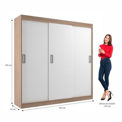 Guarda Roupas Casal Lisboa 3 Portas De Correr E 2 Gavetas - Branco - Demolição Branco - Demolição