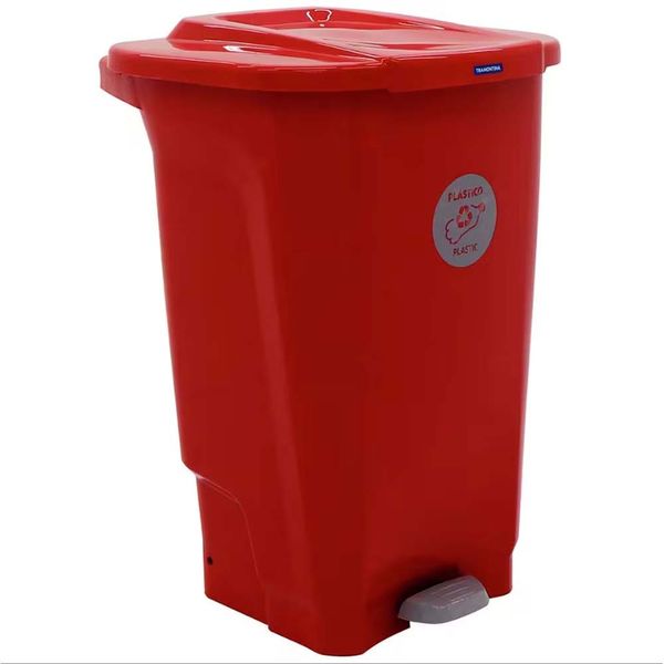 Lixeira para Coleta Seletiva com Pedal Tramontina T-Force em Polipropileno 100 L Vermelho