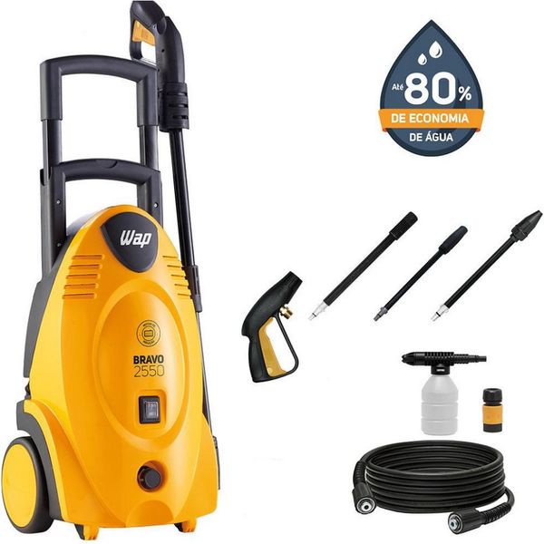 Lavadora de Alta Pressão Wap Bravo 2550 com Motor de Indução, 1800 PSI, Bico Turbo Aplicador de Detergente e Sistema Stop Total - 1700W n/a / 110V