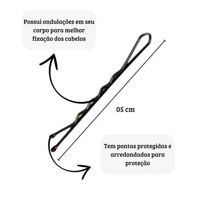 Kit 100 Grampos De Aço Invisível Para Cabelo Nº 5 Preto Ricca