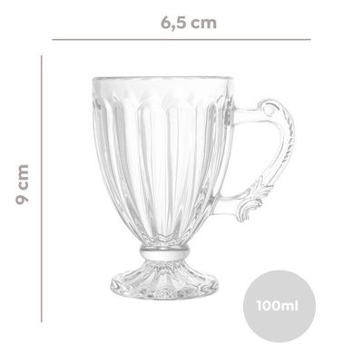 Jogo 6 Xícaras Para Café De Cristal Transparente Imperial 100ml Lyor