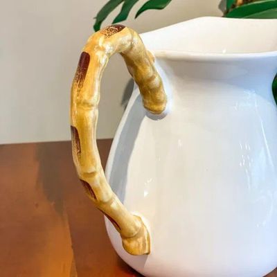 Jarra Grande Bambu Natural Cerâmica Branca Scalla 1,6l 1ª L