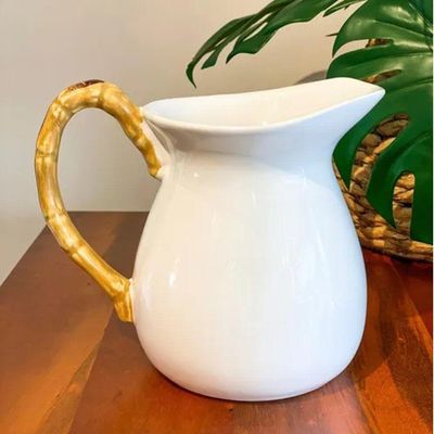 Jarra Grande Bambu Natural Cerâmica Branca Scalla 1,6l 1ª L