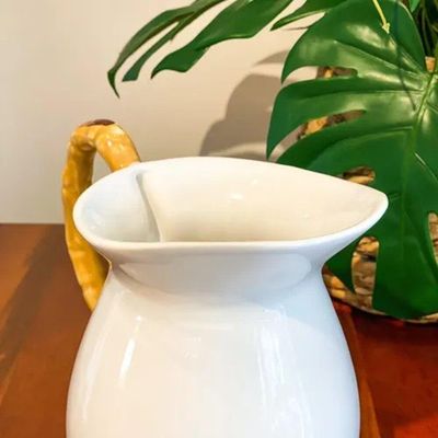 Jarra Grande Bambu Natural Cerâmica Branca Scalla 1,6l 1ª L