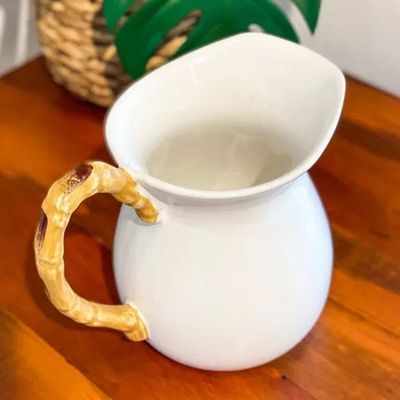 Jarra Grande Bambu Natural Cerâmica Branca Scalla 1,6l 1ª L