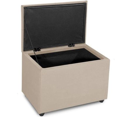 Puff Baú 60cm Dobradiça Reforçada Assento Estofado Veludo Cor bege