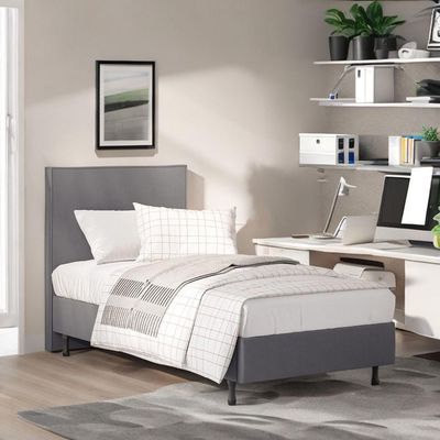 Cama Solteiro One com Cabeceira Moderna Em Mdf Pé Eucalipto cinza