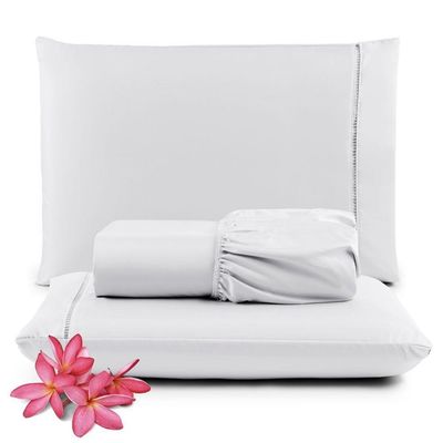 Jogo Cama Lençol Unique King 400 Fios Ponto Palito 3 Peças - Branco