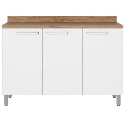 Balcão Triplo Bartira Topázio UP com 3 Portas e 1 Prateleira - 120,1cm de largura Damasco/Branco Fosco