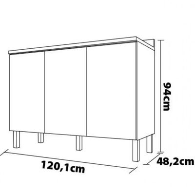 Balcão Triplo Bartira Topázio UP com 3 Portas e 1 Prateleira - 120,1cm de largura Damasco/Branco Fosco
