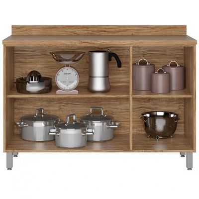 Balcão Triplo Bartira Topázio UP com 3 Portas e 1 Prateleira - 120,1cm de largura Damasco/Branco Fosco