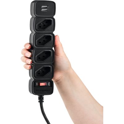 Filtro De Linha Protetor Eletronico Regua Extensão Eletrica EPE 204 USB Intelbras 4 Tomadas 2 Usb Preto