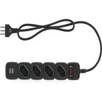 Filtro De Linha Protetor Eletronico Regua Extensão Eletrica EPE 204 USB Intelbras 4 Tomadas 2 Usb Preto