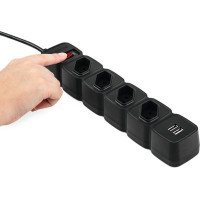 Filtro De Linha Protetor Eletronico Regua Extensão Eletrica EPE 204 USB Intelbras 4 Tomadas 2 Usb Preto