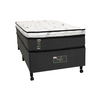 Cama Box Solteirão Castor New Alfa One em tecido Poliéster + Colchão de com Molejo Tecnopedic, Euro Pillow em Malha 24x100x200cm Cinza com Branco